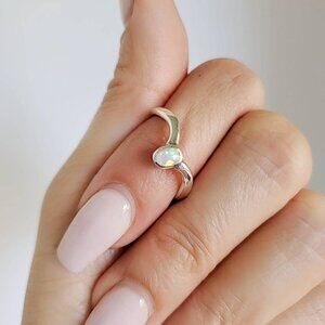 White Opal Ring, Sterling Silver Women Ring, Chevron Ring, V Ring, Stack Ring,